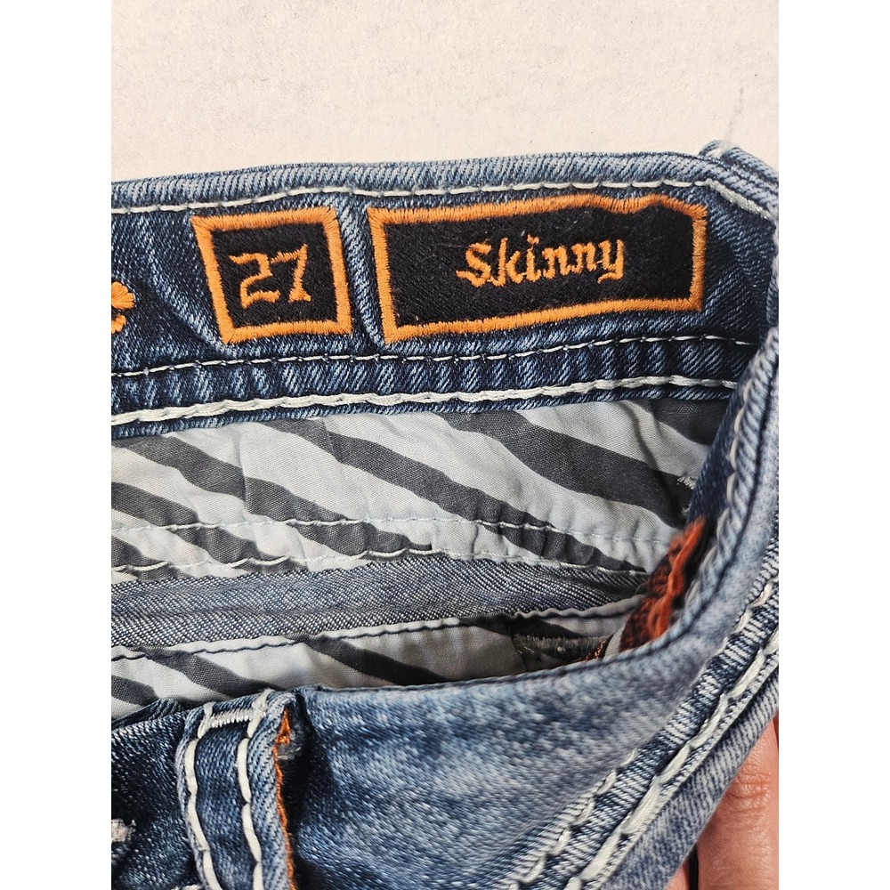 Rock Revival Calie Skinny Jeans Womens 27 Medium Wash Embroidered Studded Flawed - Picture 11 of 17